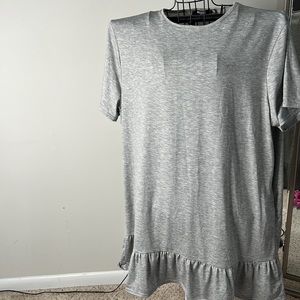 Gray tshirt dress with bottom fringe